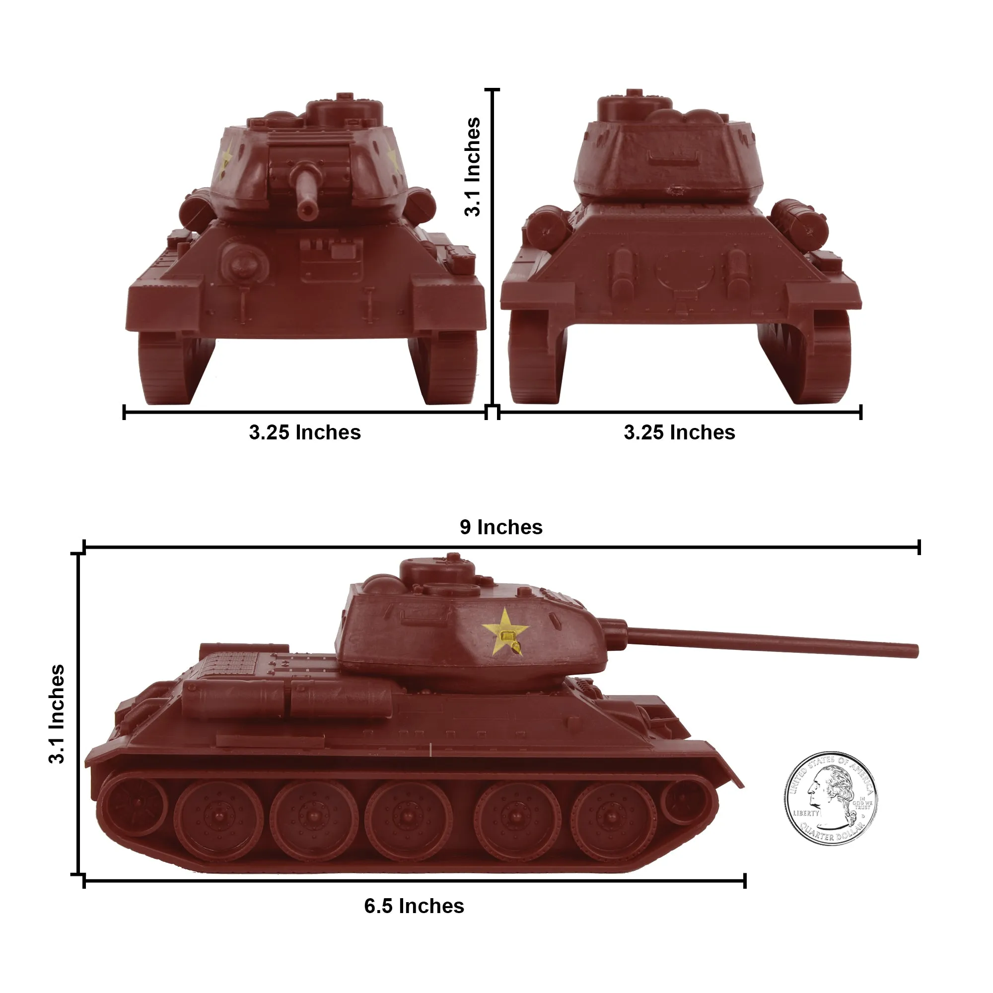 BMC CTS WW2 Soviet T-34 Tank - Rust-Brown 1:40 Russian T34 Plastic Army Vehicle
