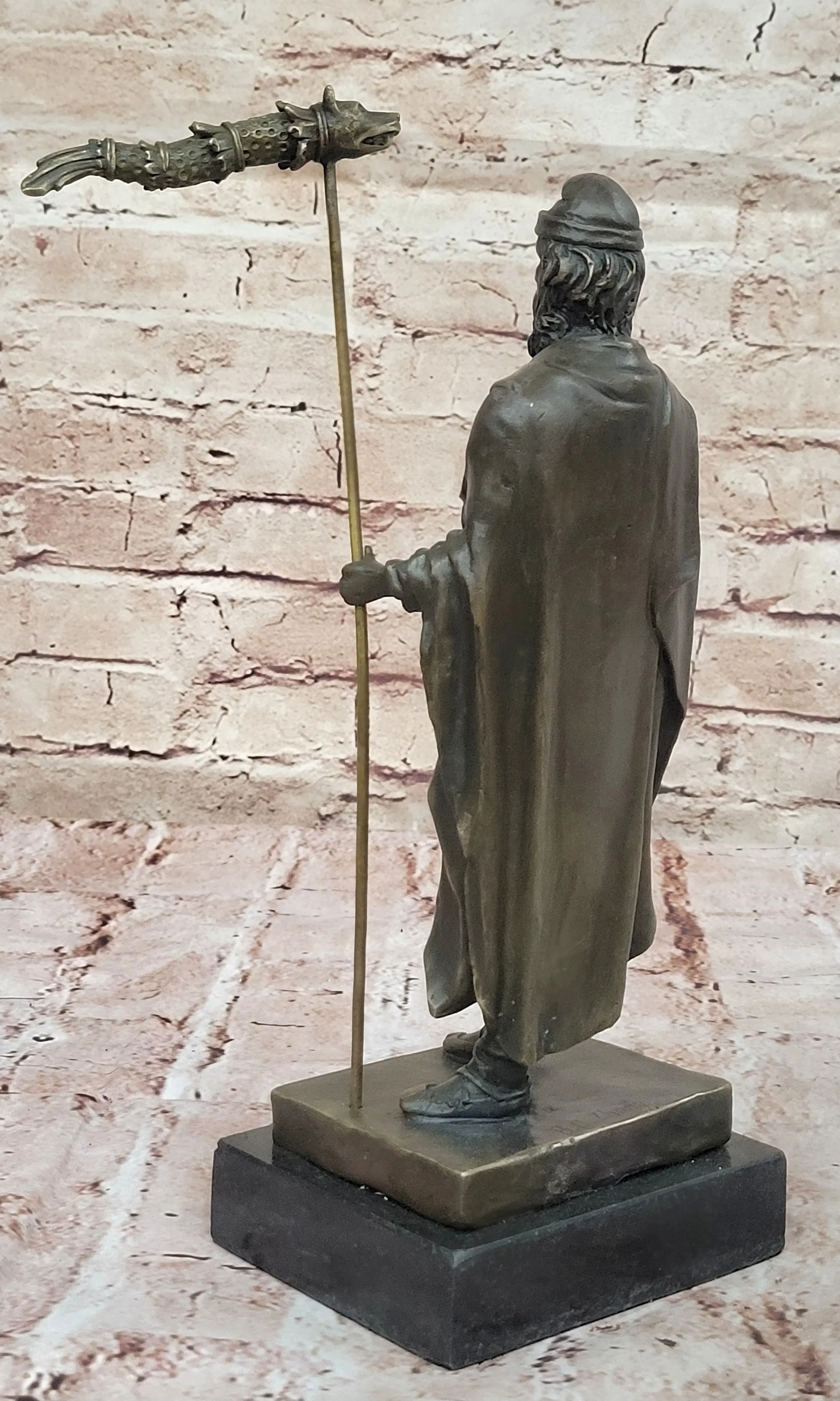Bronze Celtic Warrior with Dragon Staff – Mythological Hero Sculpture Statue Original Art