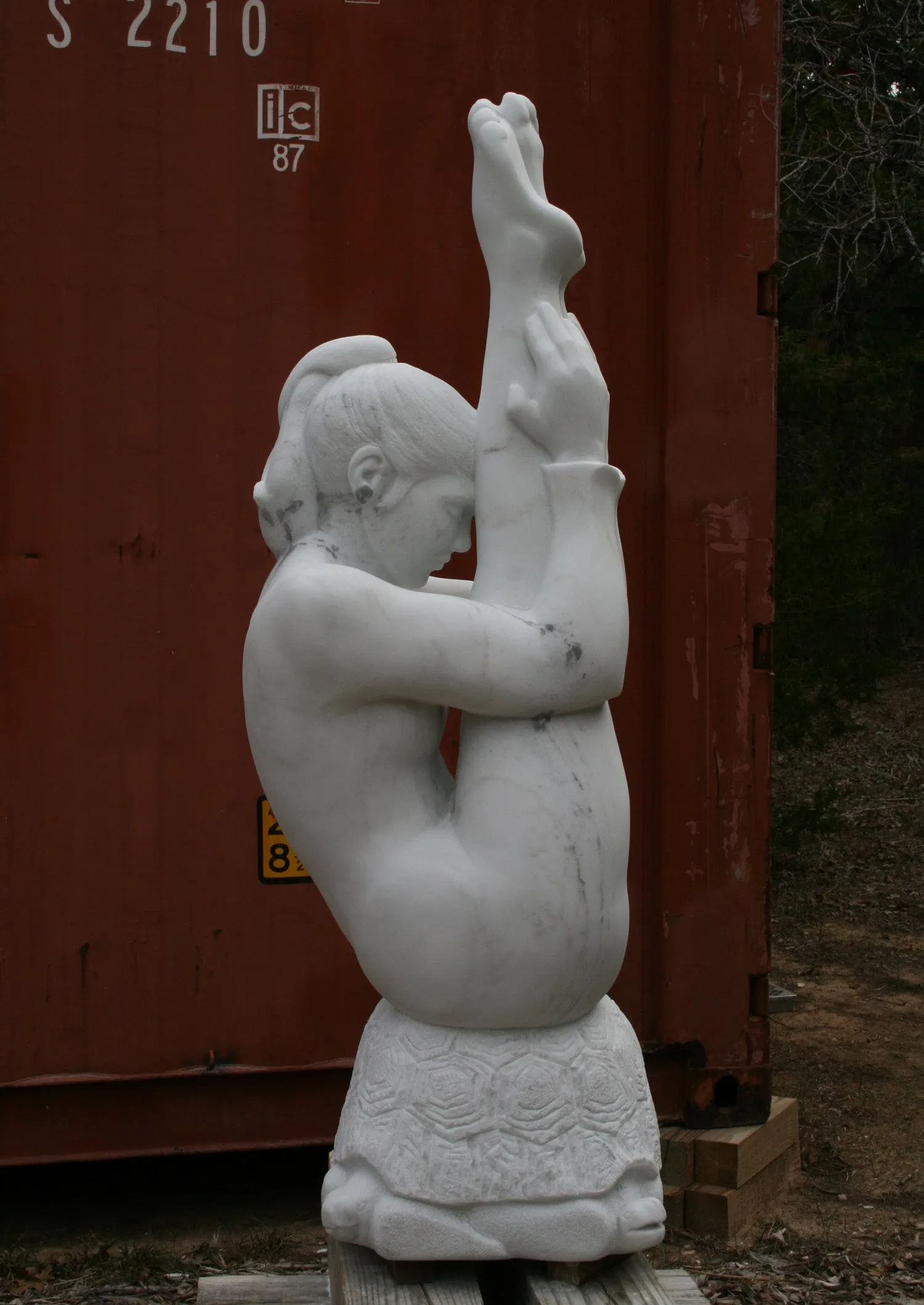 Gymnast Pike Position on Four Headed Turtle Fantasy Figure Statue Marble