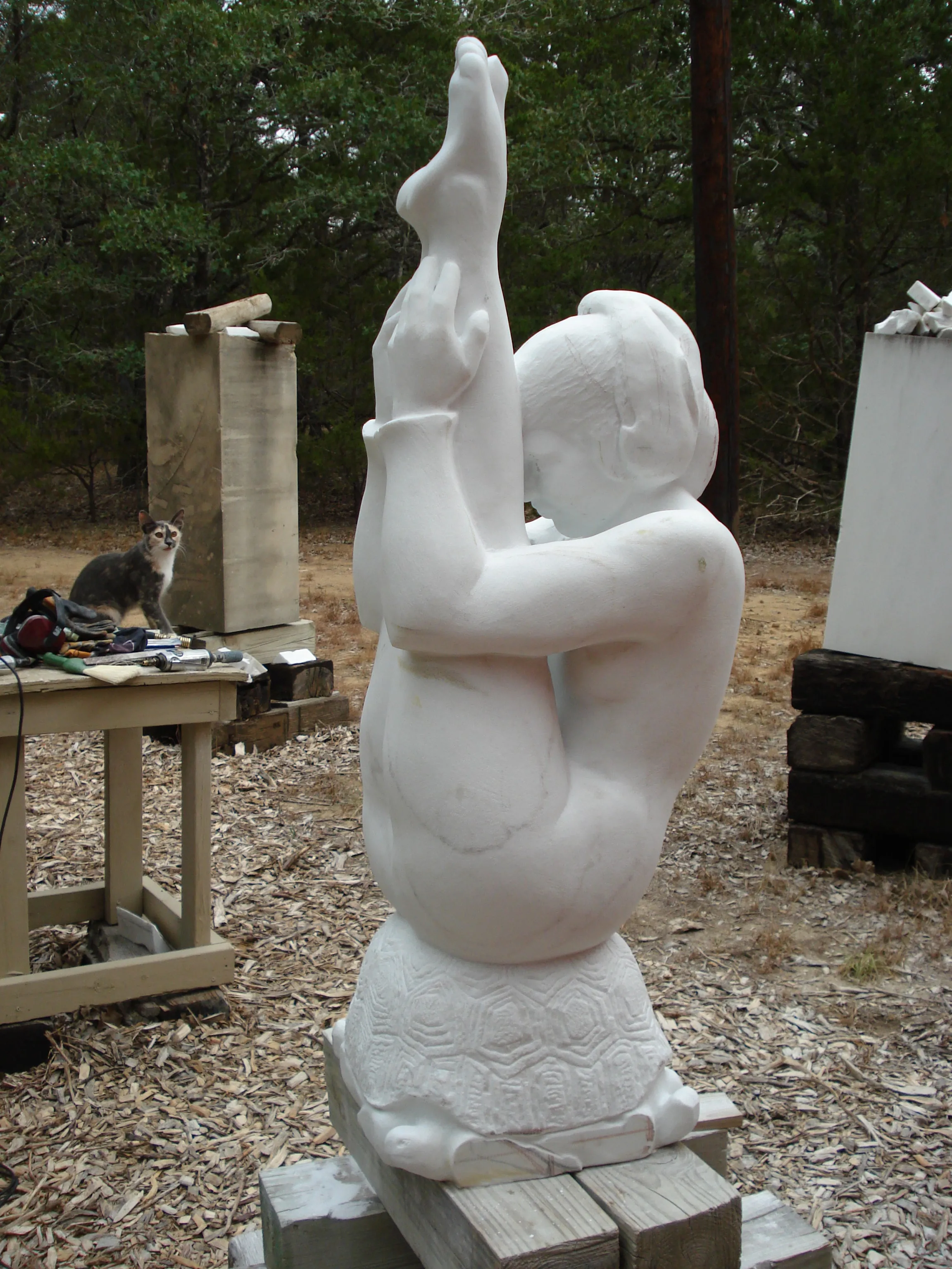 Gymnast Pike Position on Four Headed Turtle Fantasy Figure Statue Marble