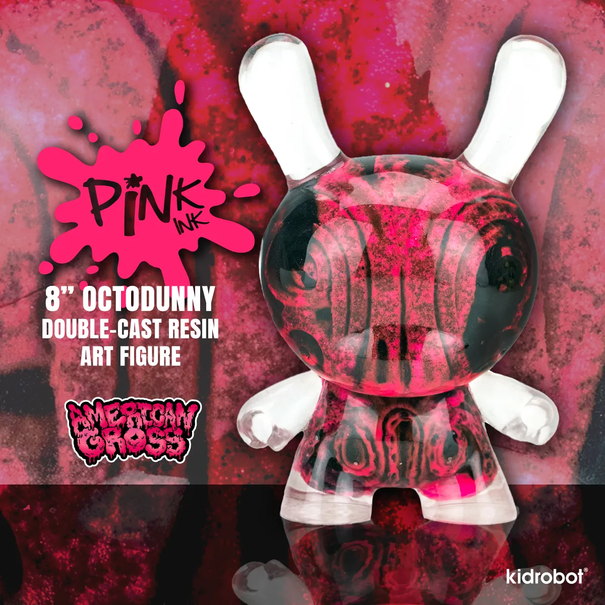 Pink Ink G.I.D. OctoDunny 8" Double-Cast Resin Art Figure by American Gross - Limited Edition of 100 (Kidrobot.com Exclusive) (PRE-ORDER)