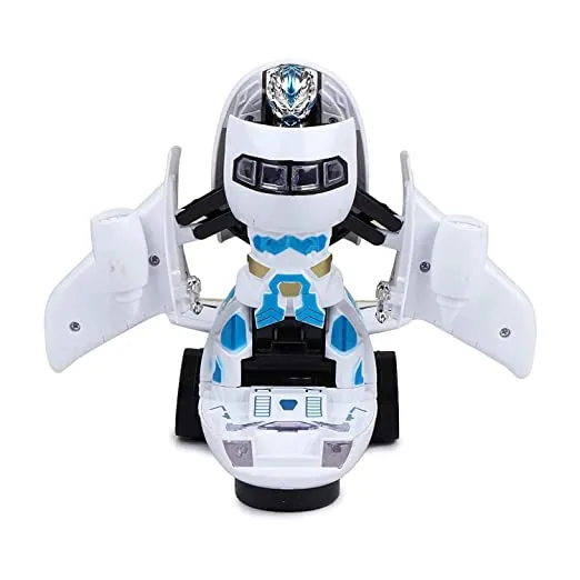 White Whale Bump and Go Transforming Aircraft to Robot Toy with 3D Light & Sound, Battery Operated Musical Aeroplane Robot Toy for Kids Toddlers Airplane Boing Robot Toy - Airbus Robot Toy(Assorted)