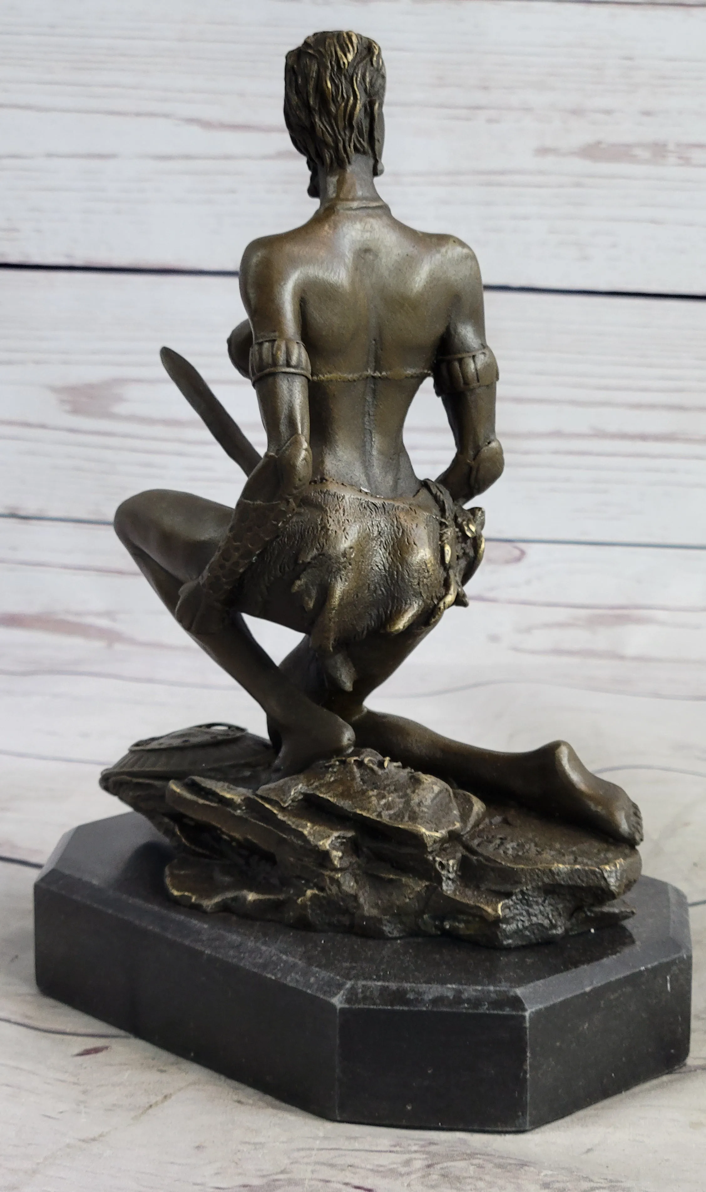 Xena Warrior Amazon Fantasy Girl Bronze Sculpture Statue Figure on Marble Base