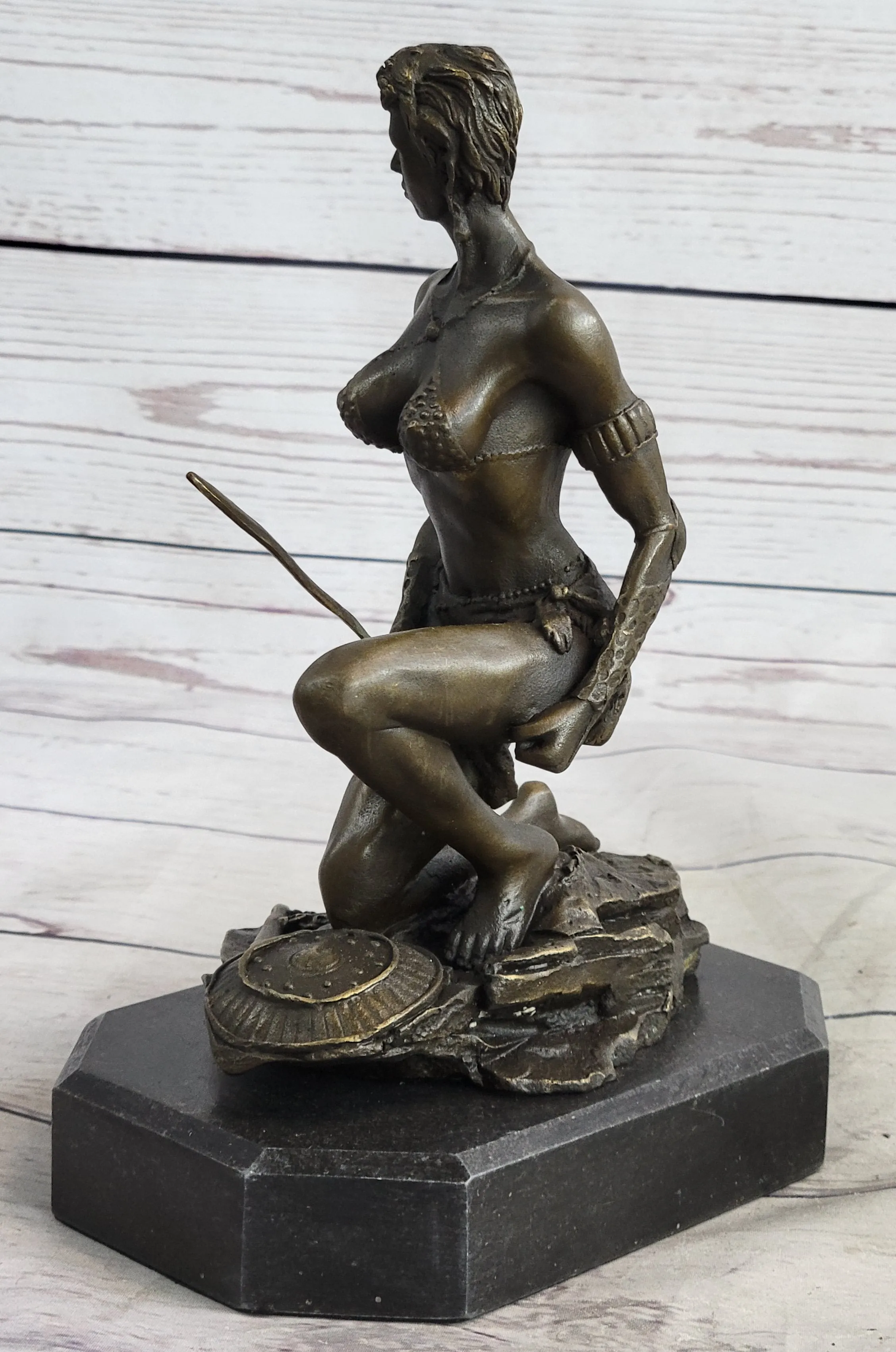 Xena Warrior Amazon Fantasy Girl Bronze Sculpture Statue Figure on Marble Base